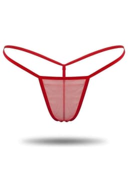 Kırmızı Transparan Tül String Tanga TM1115 - Görsel 1