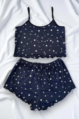 Yıldız Desenli Lacivert Şortlu Pijama Takımı - Görsel 2