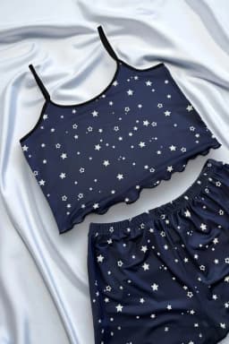 Yıldız Desenli Lacivert Şortlu Pijama Takımı - Görsel 3