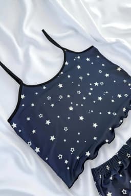 Yıldız Desenli Lacivert Şortlu Pijama Takımı - Görsel 4