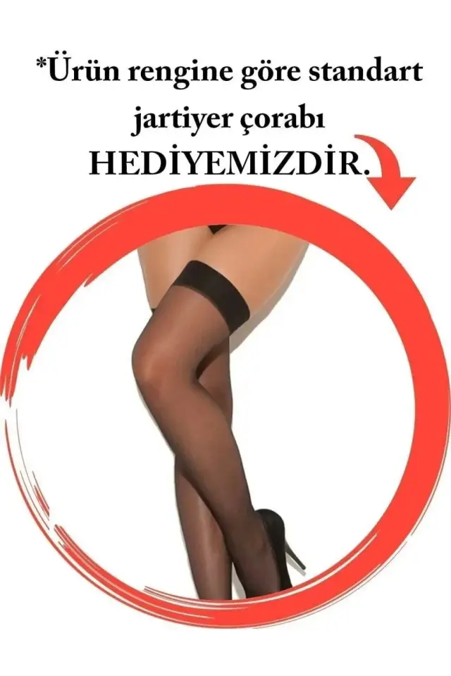 Kırmızı Özel Bölgesi Açık Dantelli Jartiyerli Gecelik TM1269 — görsel 4