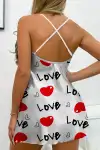 Love Desenli Beyaz Saten Gecelik - Görsel 5