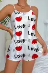 Love Desenli Beyaz Saten Şortlu Gecelik Takım - Görsel 2