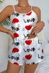 Love Desenli Beyaz Saten Şortlu Gecelik Takım - Görsel 3