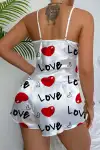 Love Desenli Beyaz Saten Şortlu Gecelik Takım - Görsel 4