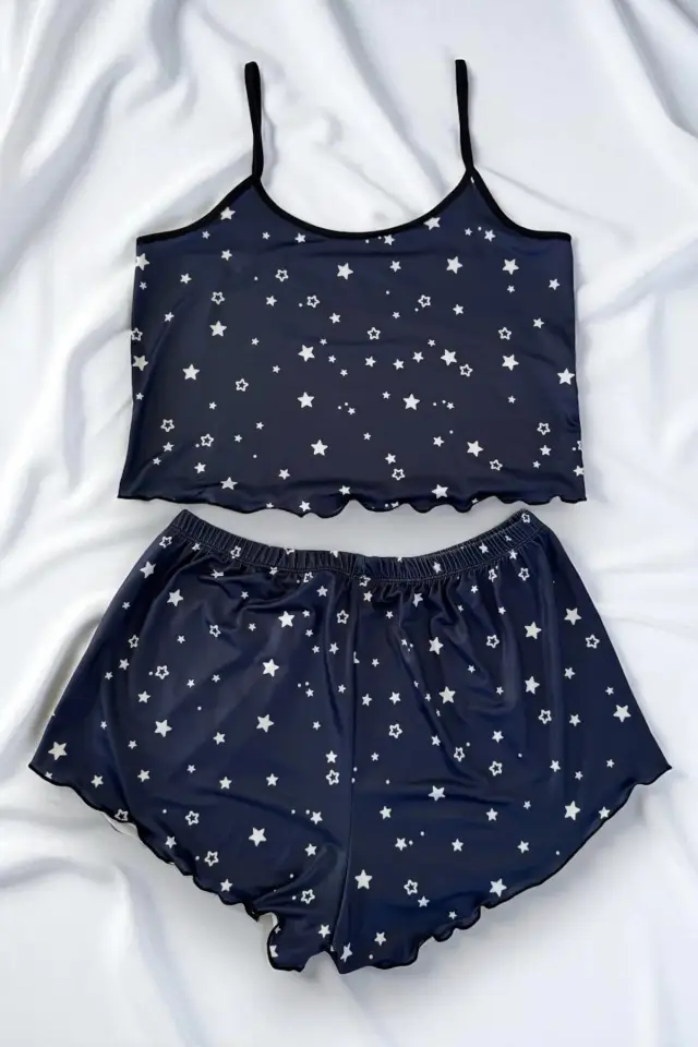 Yıldız Desenli Lacivert Şortlu Pijama Takımı — görsel 2