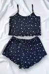 Yıldız Desenli Lacivert Şortlu Pijama Takımı - Görsel 2
