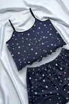 Yıldız Desenli Lacivert Şortlu Pijama Takımı - Görsel 3