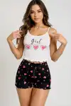 Kalp Desenli Askılı Şortlu Pijama Takımı - Görsel 1