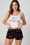 Kalp Desenli Askılı Şortlu Pijama Takımı - Görsel 3