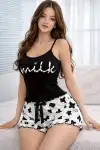 Desenli Askılı Şortlu Kadın Pijama Takımı - Görsel 1