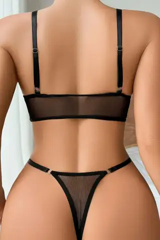 Siyah Transparan Tül Bralet Tanga İç Giyim Takımı TM1383 - 2