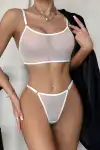 Beyaz Transparan Tül Bralet Tanga İç Giyim Takımı TM1388 - Görsel 2