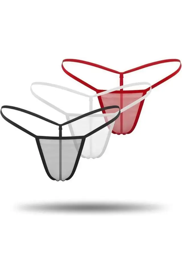 3'lü Renkli Transparan Tül String Tanga TM0369