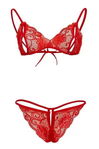Kırmızı Dantelli Fantazi Sütyen ve G-String Takım TM2048 - 3
