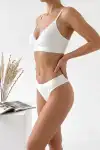 Kadın Ekru Çıkarılabilir Pedli Fitilli Dantelli Bralet Takımı - Görsel 1