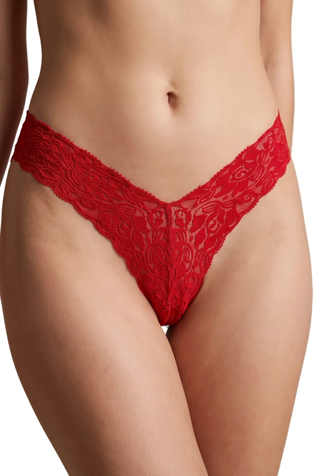Kırmızı Çiçek Desenli Dantel String Külot TM1526