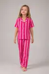 Kız Çocuk Çizgili Gecelik Pembe Pijama Takımı - Görsel 1