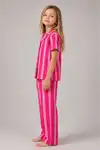 Kız Çocuk Çizgili Gecelik Pembe Pijama Takımı - Görsel 2