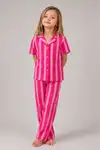 Kız Çocuk Çizgili Gecelik Pembe Pijama Takımı - Görsel 3