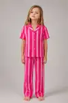 Kız Çocuk Çizgili Gecelik Pembe Pijama Takımı - Görsel 4