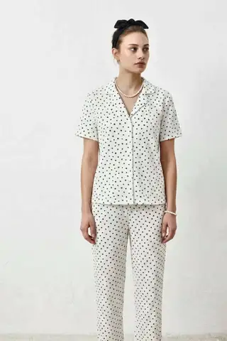 V Yaka Kapama Lastik Bel Su Yeşili Pijama Takımı - 11