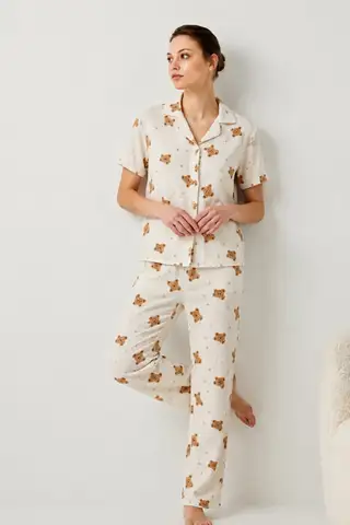 V Yaka Kapama Lastik Bel Su Yeşili Pijama Takımı - 14