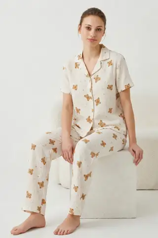 V Yaka Kapama Lastik Bel Su Yeşili Pijama Takımı - 16