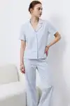 V Yaka Kapama Lastik Bel Su Yeşili Pijama Takımı - Görsel 20