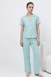 V Yaka Kapama Lastik Bel Su Yeşili Pijama Takımı - Görsel 6