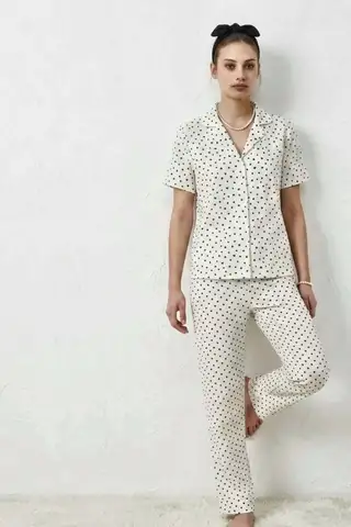 V Yaka Kapama Lastik Bel Su Yeşili Pijama Takımı - 7