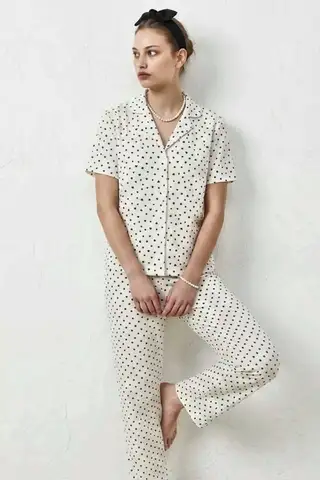 V Yaka Kapama Lastik Bel Su Yeşili Pijama Takımı - 8