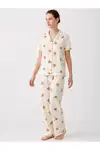Regular V Yaka Günlük Kırık Beyaz Pijama Takımı - Görsel 2