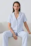 Regular V Yaka Günlük Kırık Beyaz Pijama Takımı - Görsel 7