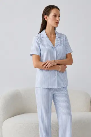 Regular V Yaka Günlük Kırık Beyaz Pijama Takımı - 10