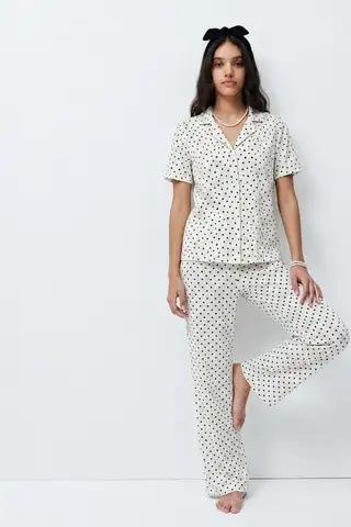 Standart Boy Elastanlı Kırık Beyaz Pijama Takımı - 11