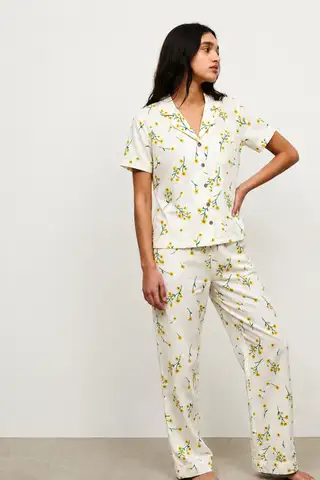 Standart Boy Elastanlı Kırık Beyaz Pijama Takımı - 20