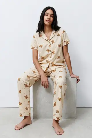 Standart Boy Elastanlı Kırık Beyaz Pijama Takımı - 3