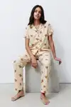 Standart Boy Elastanlı Kırık Beyaz Pijama Takımı - Görsel 3