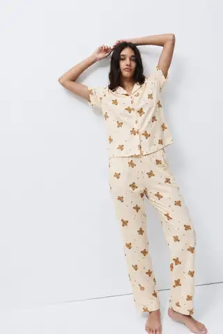 Standart Boy Elastanlı Kırık Beyaz Pijama Takımı - 4