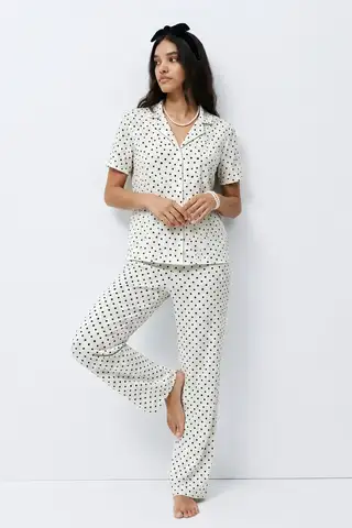 Standart Boy Elastanlı Kırık Beyaz Pijama Takımı - 7