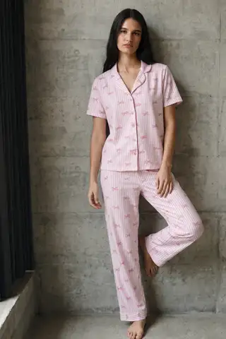 V Yaka Düğmeli Casual Kar Beyaz Pijama Takımı - 17