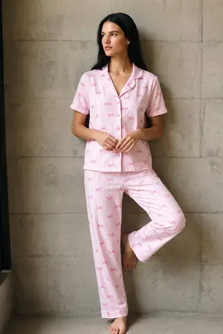 V Yaka Düğmeli Casual Kar Beyaz Pijama Takımı - 18