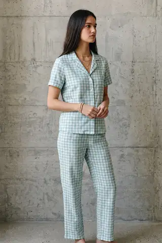 V Yaka Düğmeli Casual Kar Beyaz Pijama Takımı - 19