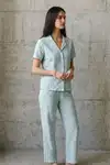 V Yaka Düğmeli Casual Kar Beyaz Pijama Takımı - Görsel 19