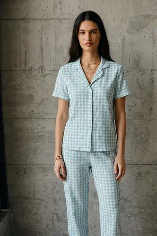 V Yaka Düğmeli Casual Kar Beyaz Pijama Takımı - 20