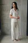 V Yaka Düğmeli Casual Kar Beyaz Pijama Takımı - Görsel 6