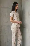 V Yaka Düğmeli Casual Kar Beyaz Pijama Takımı - Görsel 10