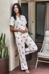 Viskon Karışım Homewear Kırık Beyaz Pijama Takımı - Görsel 1