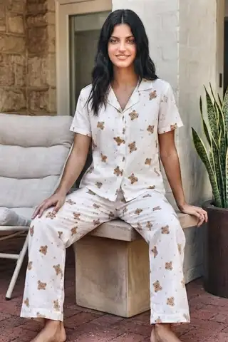 Viskon Karışım Homewear Kırık Beyaz Pijama Takımı - 2